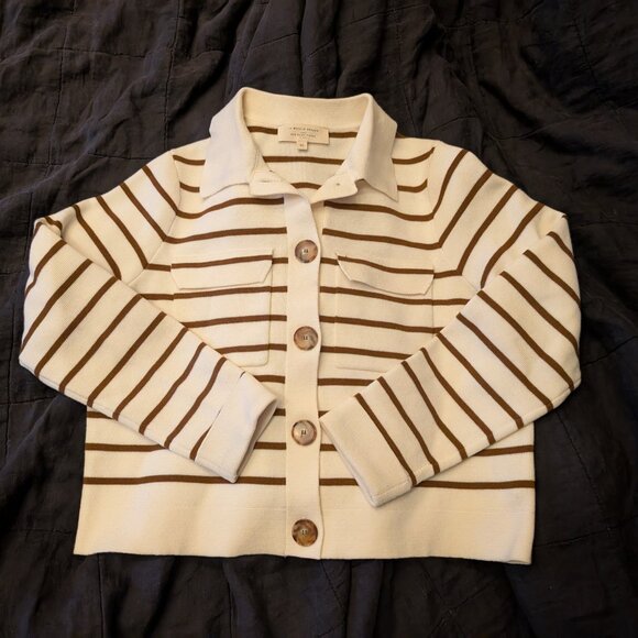 Sezane Betty Cardigan Ecru / Camel - Size XS - Picture 2 of 5